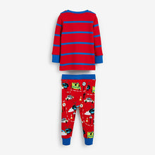 Load image into Gallery viewer, Blue/Red Stripe Vehicules Snuggle Pyjamas 3 Pack (9mths-6yrs)

