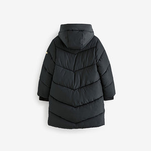 Black Regular Length Shower Resistant Faux Fur Lined Hooded Padded Coat (3-12yrs)