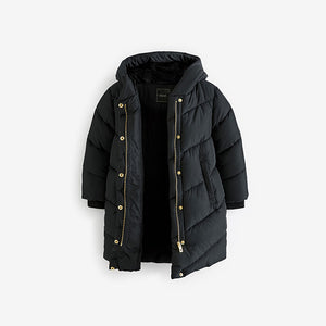 Black Regular Length Shower Resistant Faux Fur Lined Hooded Padded Coat (3-12yrs)