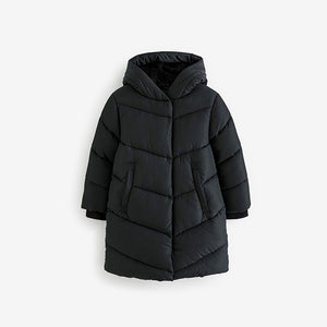 Black Regular Length Shower Resistant Faux Fur Lined Hooded Padded Coat (3-12yrs)