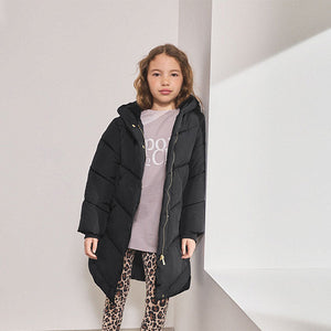 Black Regular Length Shower Resistant Faux Fur Lined Hooded Padded Coat (3-12yrs)