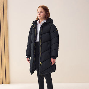 Black Regular Length Shower Resistant Faux Fur Lined Hooded Padded Coat (3-12yrs)