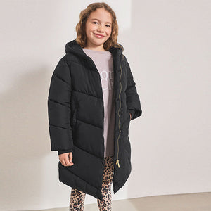 Black Regular Length Shower Resistant Faux Fur Lined Hooded Padded Coat (3-12yrs)