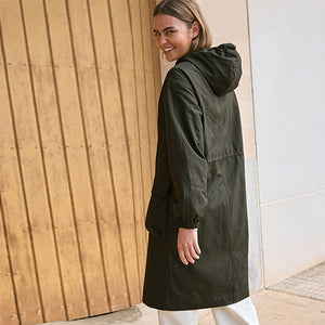 Khaki Green Lightweight Shower Resistant Hooded Longline Parka