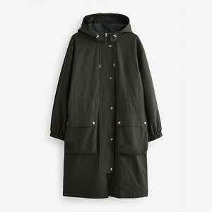 Khaki Green Lightweight Shower Resistant Hooded Longline Parka