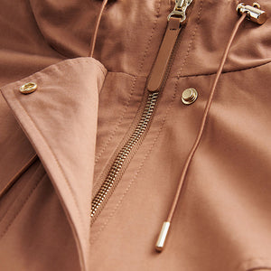 Pink Lightweight Shower Resistant Hooded Longline Parka