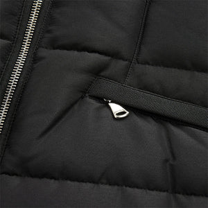 Black Shower Resistant Padded Puffer Hooded Mid Length Coat