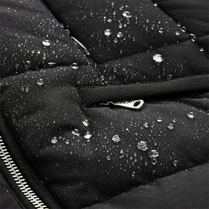 Black Shower Resistant Padded Puffer Hooded Mid Length Coat
