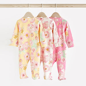 Floral Baby Floral 100% Cotton Sleepsuits 3 Pack