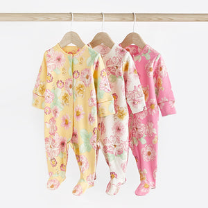 Floral Baby Floral 100% Cotton Sleepsuits 3 Pack