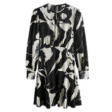 Load image into Gallery viewer, Black/White Mono Floral Long Sleeve Mini Dress
