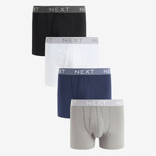 Load image into Gallery viewer, Blue Grey Texture Waistband 4 pack A-Front Cotton Rich Boxers
