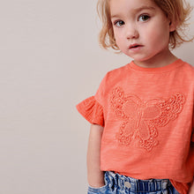 Load image into Gallery viewer, Coral Pink Crochet Butterfly 100% Cotton T-Shirt (3mths-5-6yrs)
