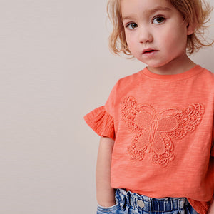 Coral Pink Crochet Butterfly 100% Cotton T-Shirt (3mths-5-6yrs)