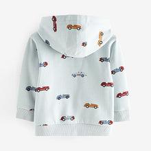 Load image into Gallery viewer, Light Blue Car All-Over Print Jersey Zip Through Hoodie (3mths-5-6yrs)
