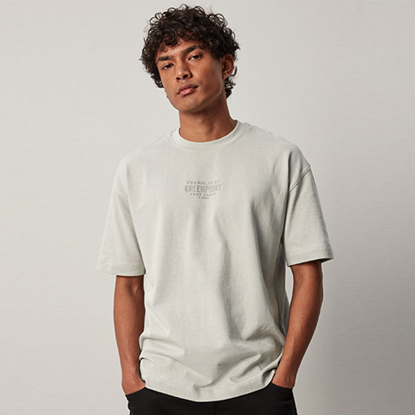 Grey Single Relaxed Fit Graphic Heavyweight T-Shirt