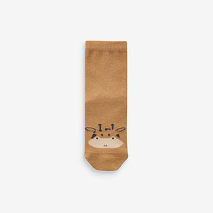 Neutral Animal Face Print Cotton Rich Socks 5 Pack