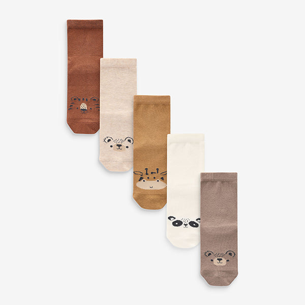 Neutral Animal Face Print Cotton Rich Socks 5 Pack