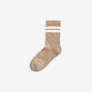 Neutral/Brown/White/Grey Cushioned Footbed Cotton Rich Ribbed Tipped Socks 5 Pack
