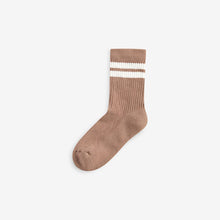 Load image into Gallery viewer, Neutral/Brown/White/Grey Cushioned Footbed Cotton Rich Ribbed Tipped Socks 5 Pack
