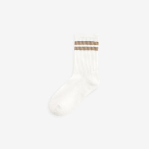 Neutral/Brown/White/Grey Cushioned Footbed Cotton Rich Ribbed Tipped Socks 5 Pack