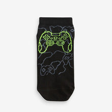 Load image into Gallery viewer, Black Gaming 7 Pack Cotton Rich Trainer Socks
