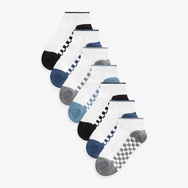 White Checkerboard 7 Pack Cotton Rich Trainer Socks