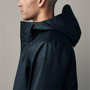 Navy Blue Regular Length Rubberised Waterproof Hooded Jacket