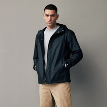Load image into Gallery viewer, Navy Blue Regular Length Rubberised Waterproof Hooded Jacket
