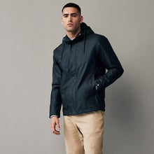 Load image into Gallery viewer, Navy Blue Regular Length Rubberised Waterproof Hooded Jacket
