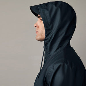Navy Blue Regular Length Rubberised Waterproof Hooded Jacket
