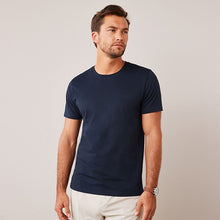 Load image into Gallery viewer, Blue Navy Regular Fit Essential Crew Neck Cotton T-Shirt

