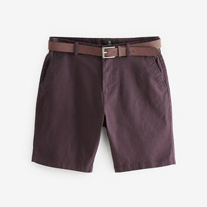 Burgundy Red Belted Chino Shorts