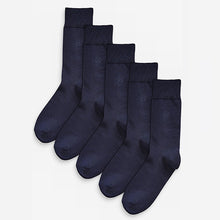 Load image into Gallery viewer, Navy Blue Embroidered Lasting Fresh Socks 5 Pack
