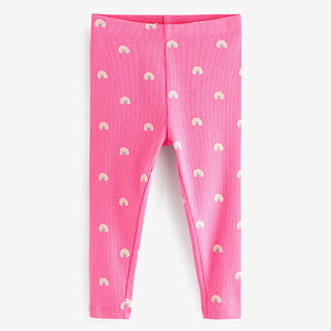 Bright Pink Rainbow Rib Jersey Leggings (3mths-6yrs)