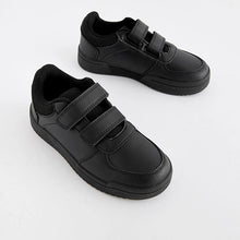 Load image into Gallery viewer, Black Standard Fit (F) 2 Straps Touch Fastening School Shoes

