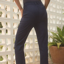 Load image into Gallery viewer, Navy Blue Linen Blend Taper Trousers
