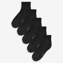 Load image into Gallery viewer, Black 5 Pack Cushioned Mid Trainer Socks
