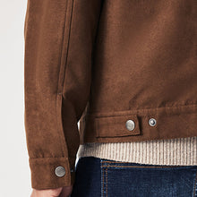 Load image into Gallery viewer, Brown Faux Suede Collared Trucker Jacket
