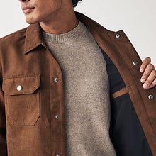 Load image into Gallery viewer, Brown Faux Suede Collared Trucker Jacket
