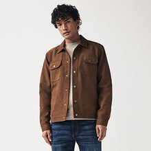 Load image into Gallery viewer, Brown Faux Suede Collared Trucker Jacket
