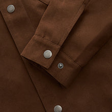 Load image into Gallery viewer, Brown Faux Suede Collared Trucker Jacket
