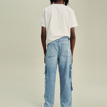 Load image into Gallery viewer, Bleach Wash 100% Cotton Denim Multipocket Cargo Jeans
