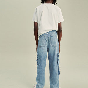 Bleach Wash 100% Cotton Denim Multipocket Cargo Jeans