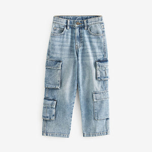 Bleach Wash 100% Cotton Denim Multipocket Cargo Jeans