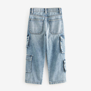 Bleach Wash 100% Cotton Denim Multipocket Cargo Jeans