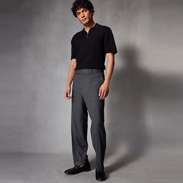 Black Regular Fit Knitted Bubble Textured 100% Cotton Polo Shirt