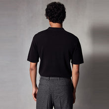 Load image into Gallery viewer, Black Regular Fit Knitted Bubble Textured 100% Cotton Polo Shirt
