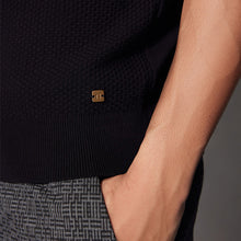 Load image into Gallery viewer, Black Regular Fit Knitted Bubble Textured 100% Cotton Polo Shirt

