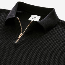 Load image into Gallery viewer, Black Regular Fit Knitted Bubble Textured 100% Cotton Polo Shirt
